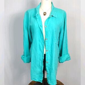 Willow Sky Blue Washed Linen Button Down SZ L